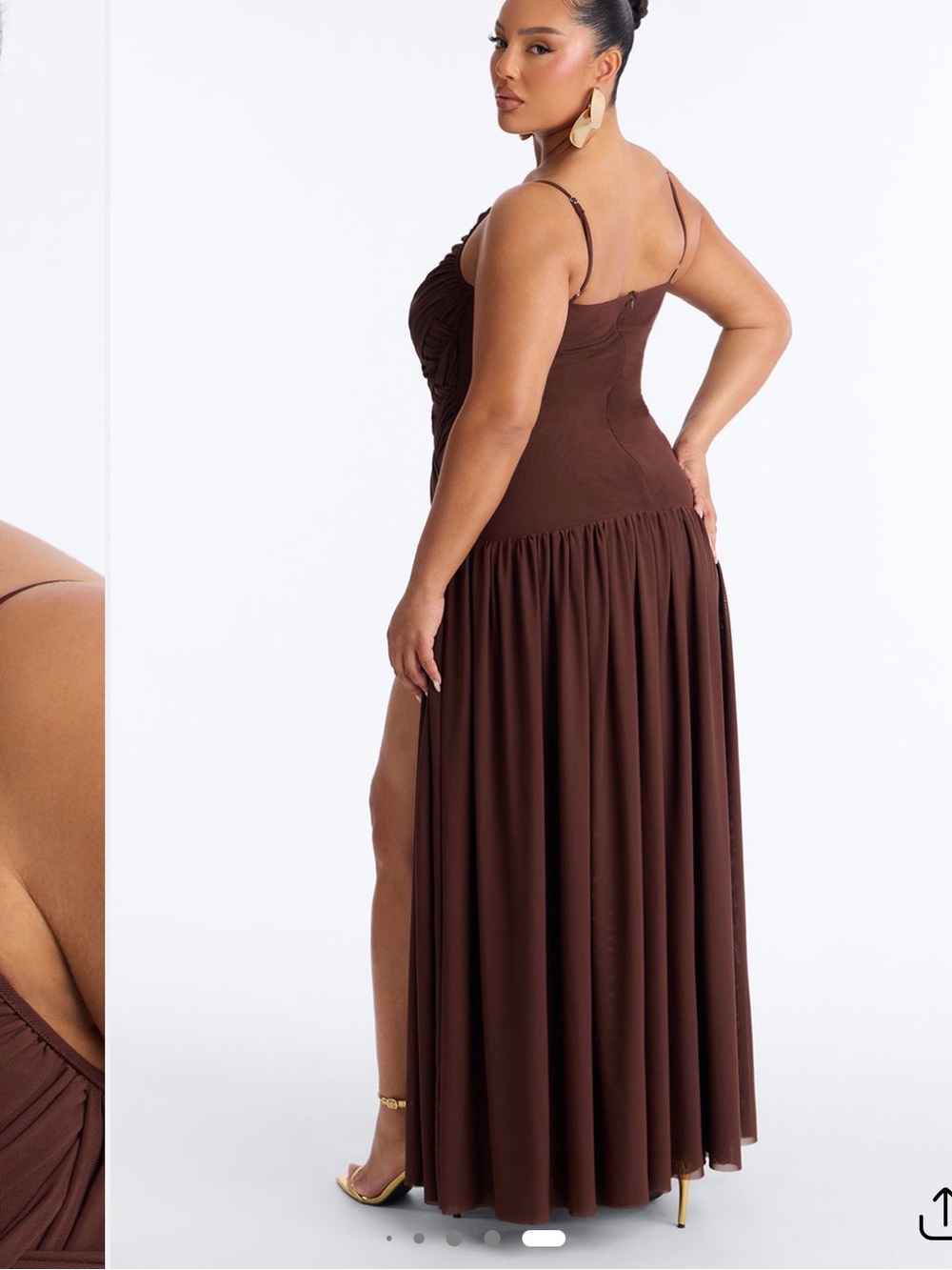 Elegant Brown Spaghetti-Strap Maxi Dress